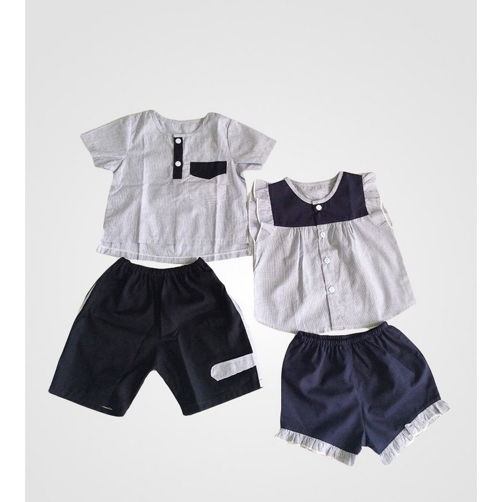 Bộ quần áo ngắn bé trai họa tiết Kẻ xám cotton - AICDBTL298KN - AIN Closet