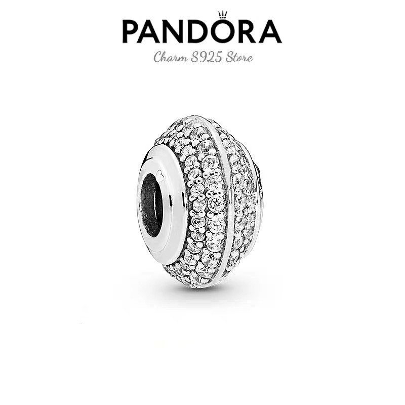 charm pan xỏ ngang đính đá trắng bạc s925 ALE cao cấp
