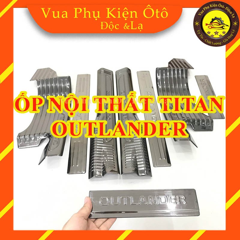 (TẶNG THÊM 2 cuộn băng keo 3M) Ốp bậc cửa titan Mitsubishi Outlander 2017 - 2020 - bộ 8 miếng trong ngoài