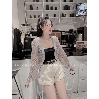 Áo cadigan lưới tay rơi dáng ngắn mới