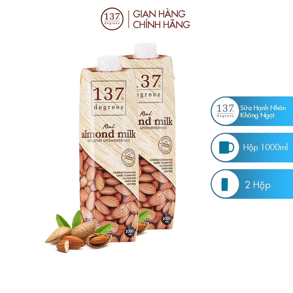 Combo 2 Hộp Sữa Hạnh Nhân Không Ngọt 137 Degrees Thái Lan - Hộp 1000ml