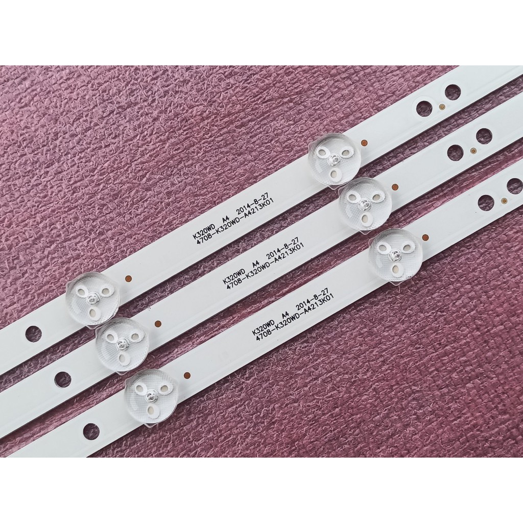 BỘ LED TIVI DARLING 32HD931 VÀ CÁC ĐỜI MÁY KHÁC. MỚI 100% BỘ 3 THANH, MỖI THANH 8 BÓNG 3V, DÀI 61,7cm