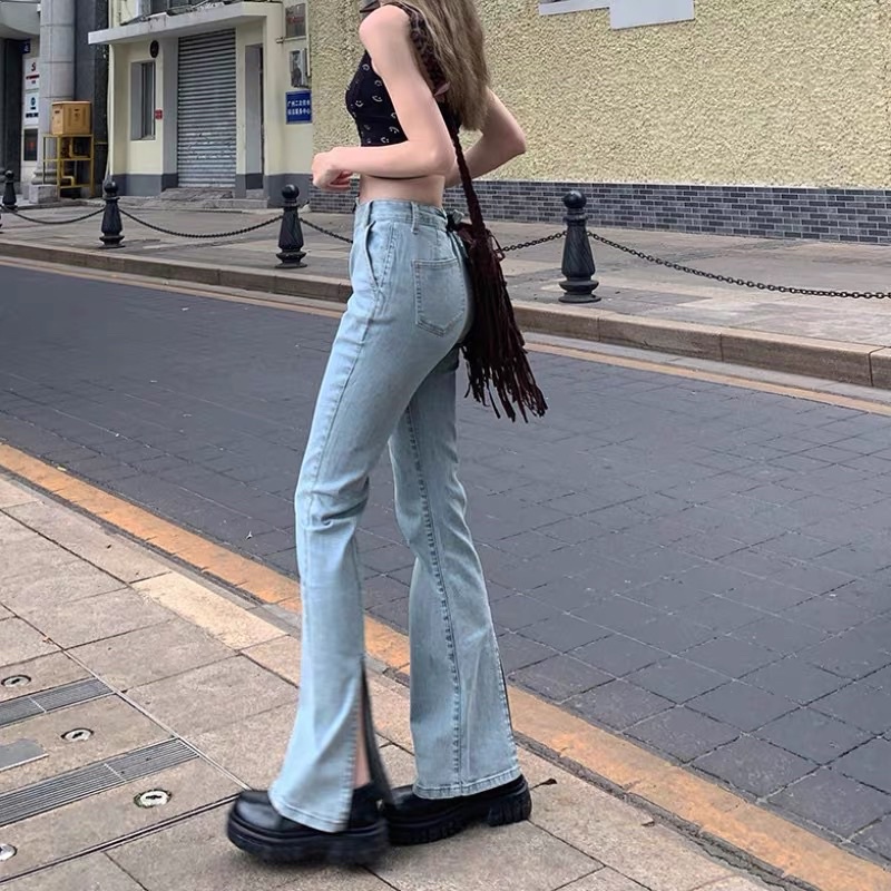 Quần jeans ôm ống loe xẻ sau gấu phong cách Hàn Quốc Chaiko Studio