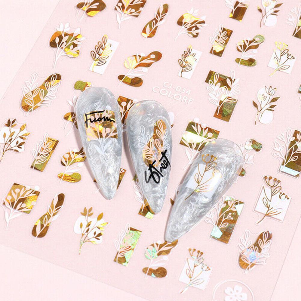 Miếng Dán Trang Trí Móng Tay Nghệ Thuật Họa Tiết Lá Vàng Đen Vàng V0X5