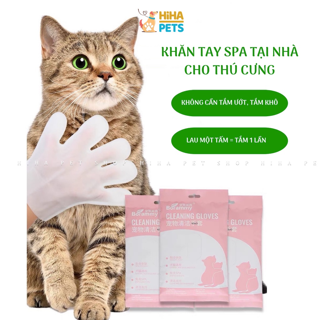 Găng Tay Vệ Sinh Lau Sạch Tắm Khô Và Khử Mùi Hôi Cho Chó Mèo Tiện Lợi Dùng Một Lần.