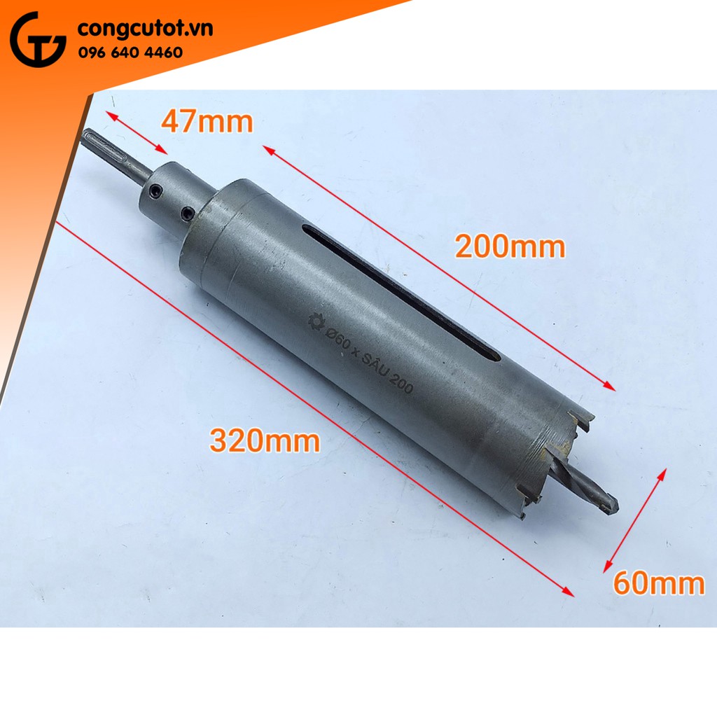 Mũi khoét tường đuôi gài Thắng Lợi Φ60 sâu 200mm