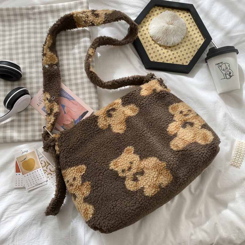 Túi Tote Đeo Vai Giả Lông Cừu Mềm Mại Sức Chứa Lớn Cho Nữ