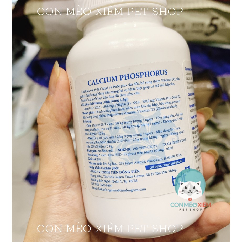 Viên canxi chó mèo calphos phosphorus Petag Mỹ, 1 viên ngừa thiếu canxi cún mèo con bầu lớn trưởng thành Con Mèo Xiêm