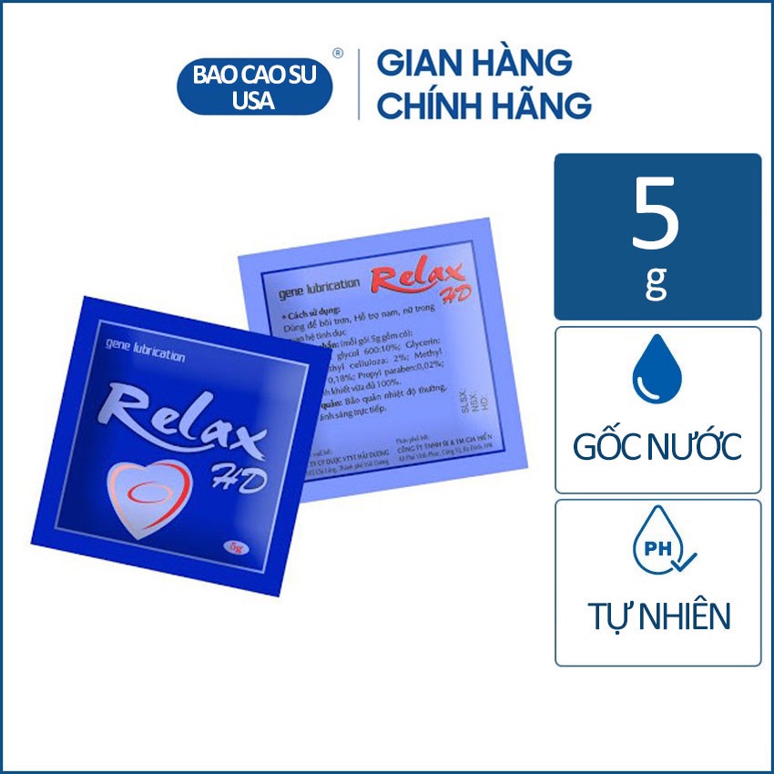 Gói gel bôi trơn Relax gốc nước tiệt trùng gói 5gram - Tiện lợi mang theo