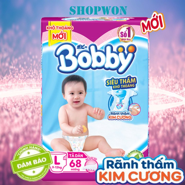 Tã dán Bobby M76 , L68 , XL62 - Đệm lưng thấm mồ hôi (đủ size)