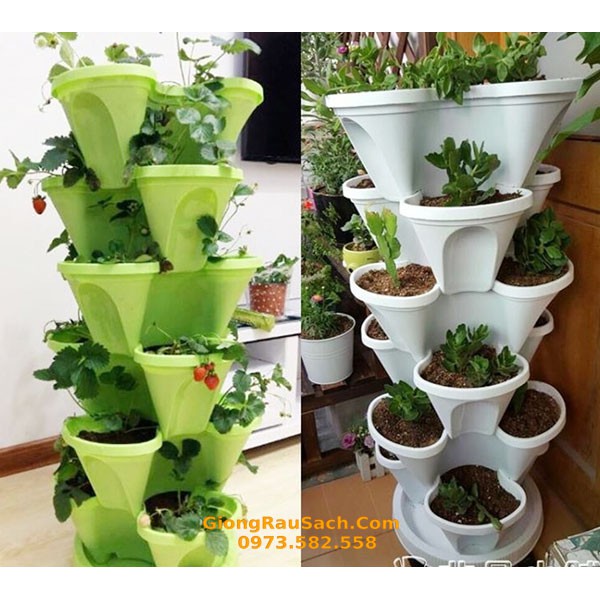 Tháp Trồng Rau Trồng Hoa Trồng Dâu Tây Hữu Cơ Thông Minh Xếp Tầng Đẹp Giá Rẻ