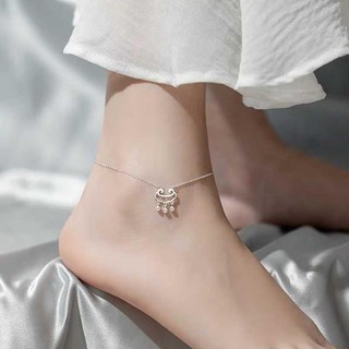 Lắc Chân Bạc 925 Dây Tua Lưới Đính Chuông Phong Cách Cổ Trang