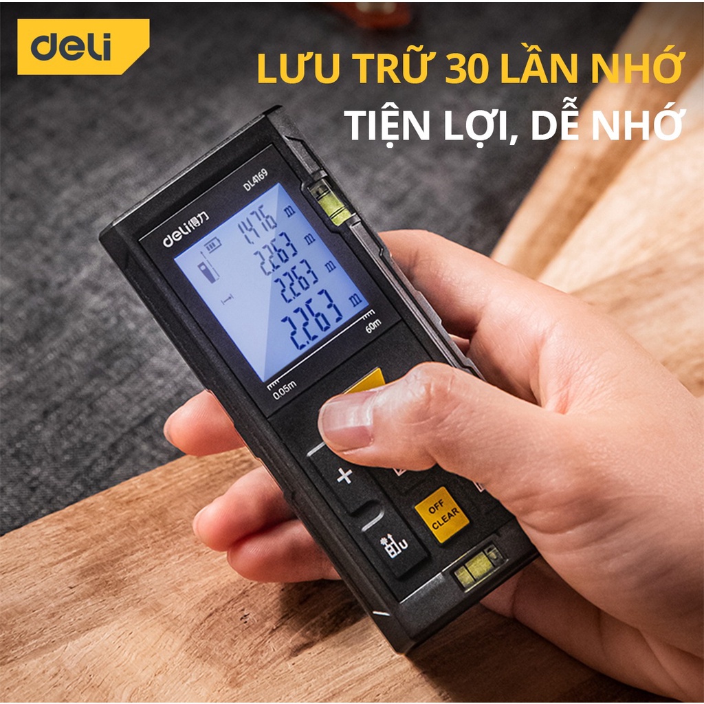 Máy Đo Khoảng Cách Laser Deli Chính Hãng Loại 40m đến 100m Đa Năng - Dễ Dàng Sử Dụng Từ Xa - Chính xác cao