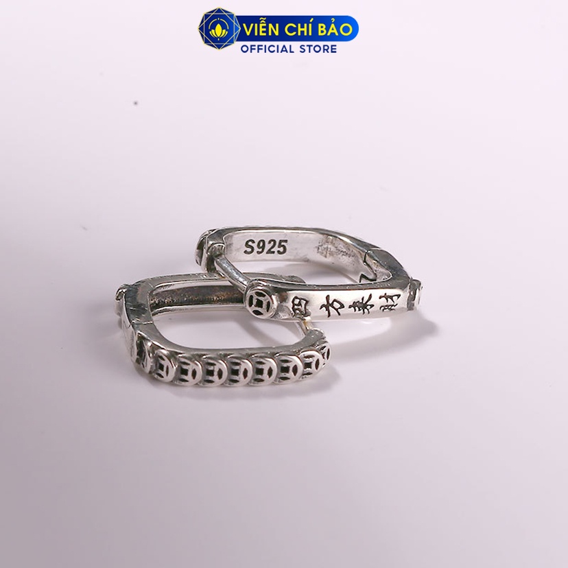Bông tai bạc nữ kim tiền vuông chất liệu bạc Thái 925 thời trang nữ phụ kiện trang sức nữ Viễn Chí Bảo B000111