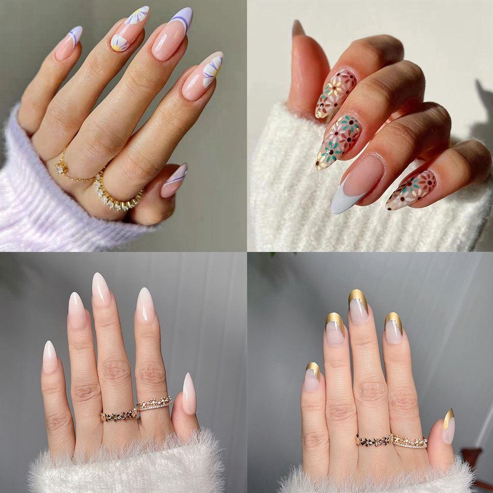 Hộp 24 Móng Tay Giả Che Phủ Toàn Diện Họa Tiết Hoa Xinh Xắn