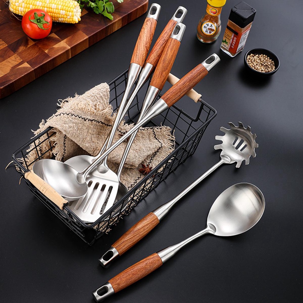 [COD] Bộ 7 Dụng Cụ Nấu Ăn Cán Gỗ Chịu Nhiệt Chất Lượng Cao