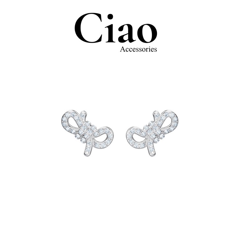 [HOẢ TỐC 1H] Khuyên tai/ Bông tai mạ bạc S925 thiết kế hình phong cách trendy Bow Tie Ciao
