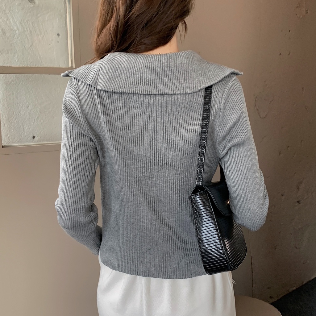 Áo sweater tay dài có dây kéo nửa thời trang mùa thu