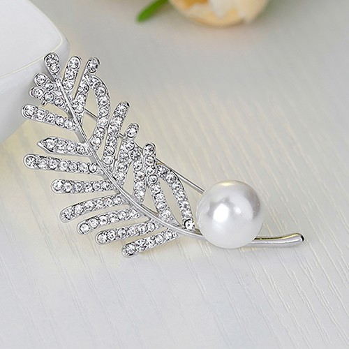 Trâm cài hình chiếc lá đính đá và ngọc trai thời trang