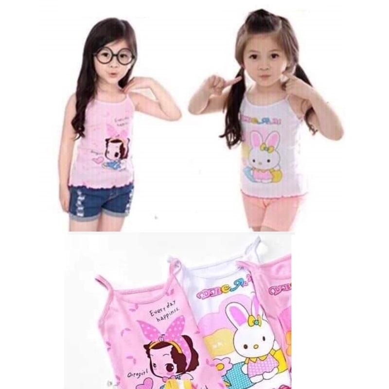 Áo hai dây bé gái thun 100% cotton mềm mát in hình ngộ nghĩnh đáng yêu