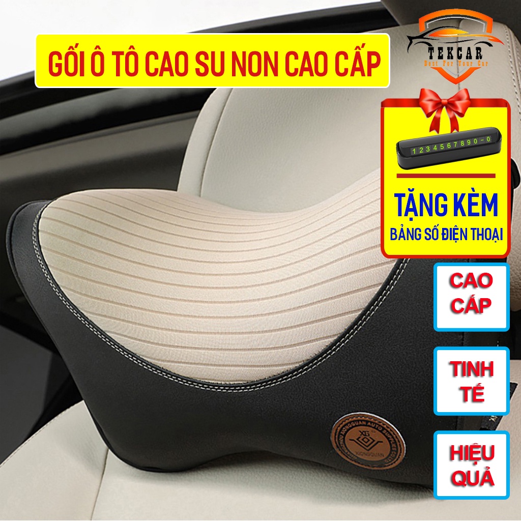 [CÓ QUÀ TẶNG] Gối tựa đầu xe ô tô lõi cao su non đàn hồi tốt bọc da cao cấp , gối kê cổ xe hơi oto chống đau mỏi vai gáy