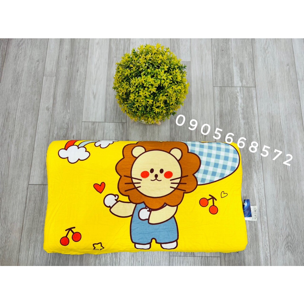 Gối cao su non cho bé từ 2 đến 10 tuổi vỏ gối 100% coton mát thấm hút êm mềm 25*45