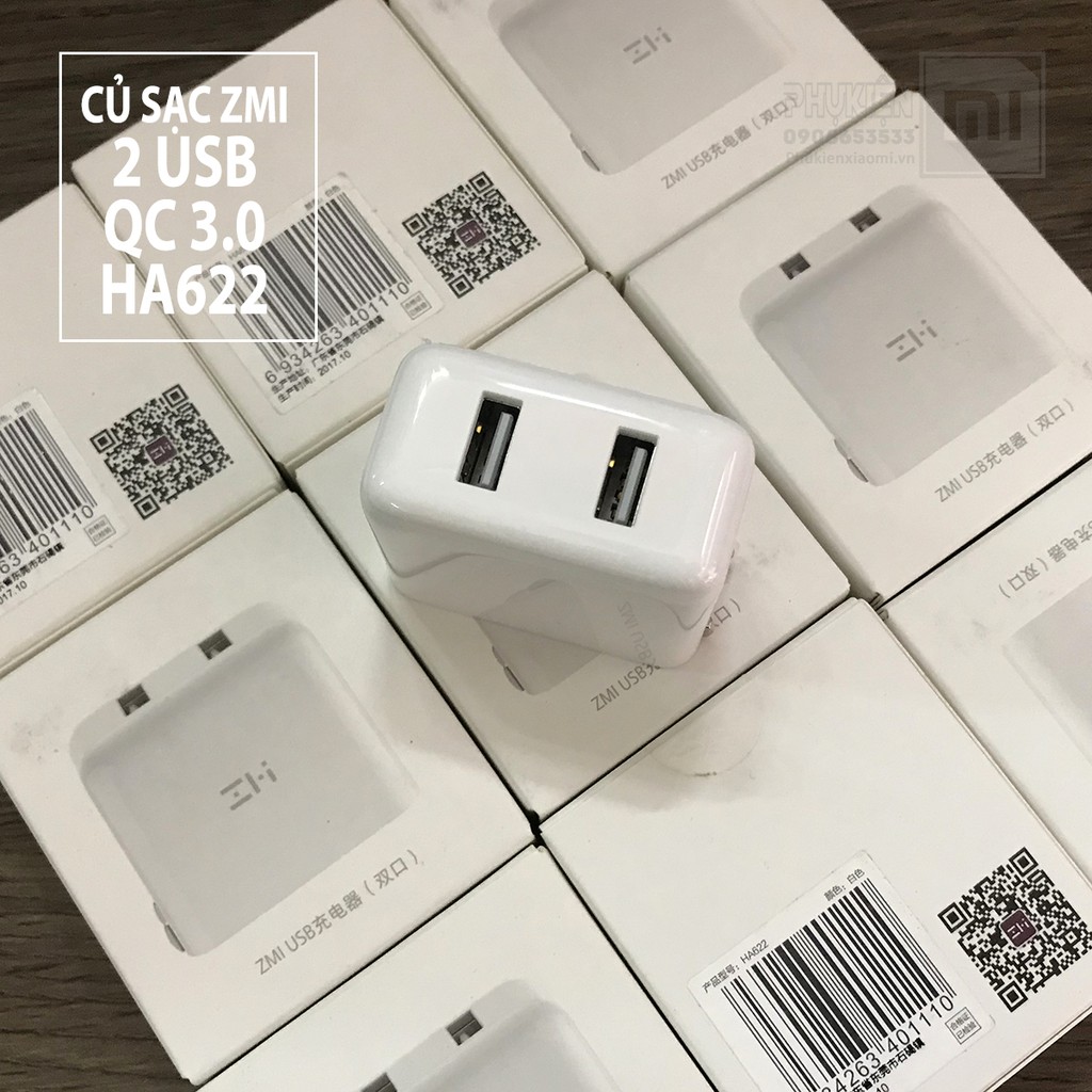 FREESHIP ĐƠN 99K_Cốc Củ sạc nhanh ZMI HA622 Quick Charge 3.0 , 2 cõng USB , Max 18W