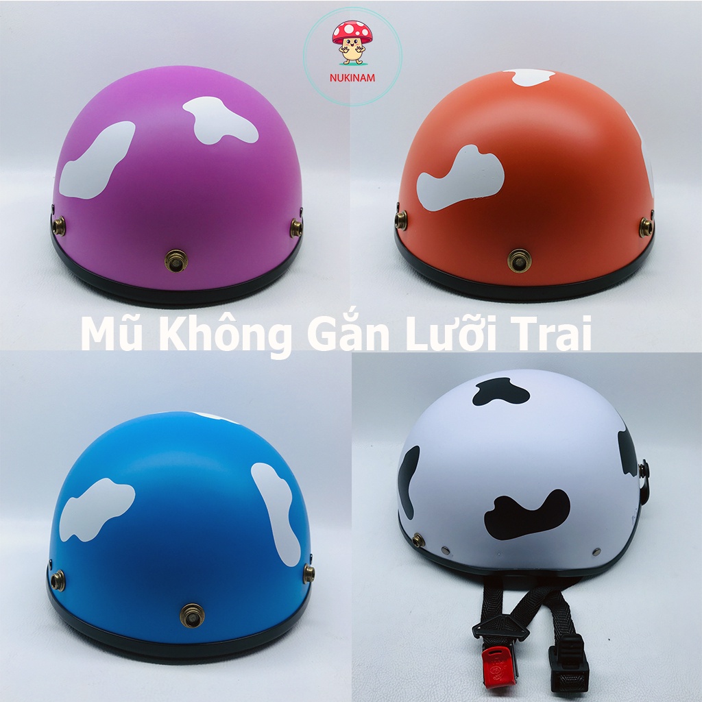 Mũ bảo hiểm nửa đầu 1/2 hoạ tiết bò sữa, nhiều màu sắc, Tặng kèm lưỡi trai, Tặng móc treo mũ