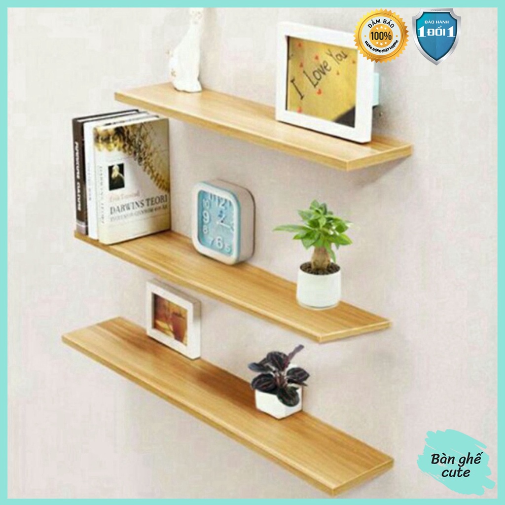 Bộ 3 kệ gỗ treo tường decor TopV giá trang trí bằng thanh gỗ ngang gắn tường mini phòng khách phòng ngủ Bàn ghế cute