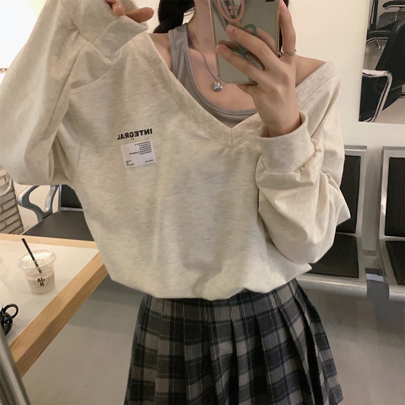 Áo sweater tay dài cổ chữ V dáng ngắn phong cách thời trang Hàn Quốc