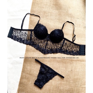 Bộ Bra Thiết Kế Mút Độn  Vạt Chéo Đen Mary House Bra & Sleepwears