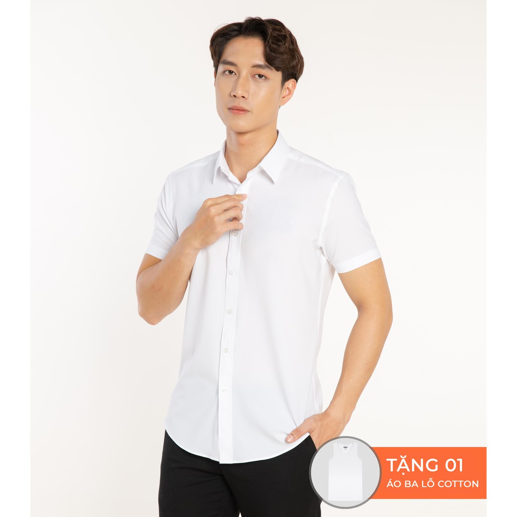 Áo sơ mi nam ngắn tay Nano-Tech Easycare chống nhăn màu Trắng thương hiệu Coolmate (Tặng 01 áo ba lỗ 100% Cotton trắng) | BigBuy360 - bigbuy360.vn