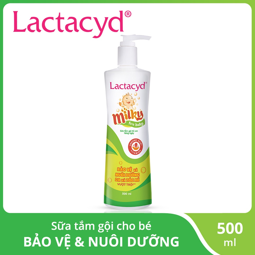 Combo 2 chai Sữa tắm gội trẻ em Lactacyd Milky for baby chai vòi 500ml X2