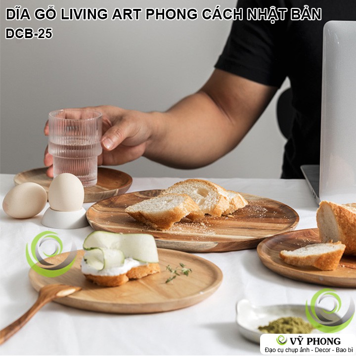 DĨA GỖ TRÒN PHONG CÁCH NHẬT BẢN LIVING ART VINTAGE TRANG TRÍ BẾP ĐẠO CỤ CHỤP ẢNH SẢN PHẨM INS DCB-25