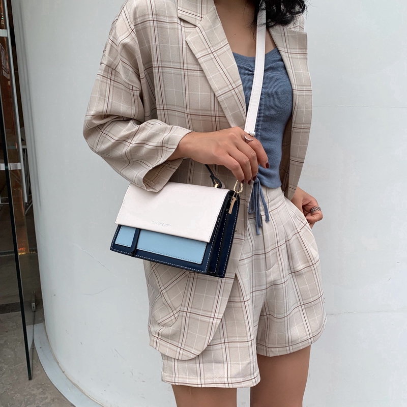 Túi Đeo Vai Hình Vuông Cỡ Nhỏ Mềm Mại Màu Tương Phản Thời Trang Cho Nữ