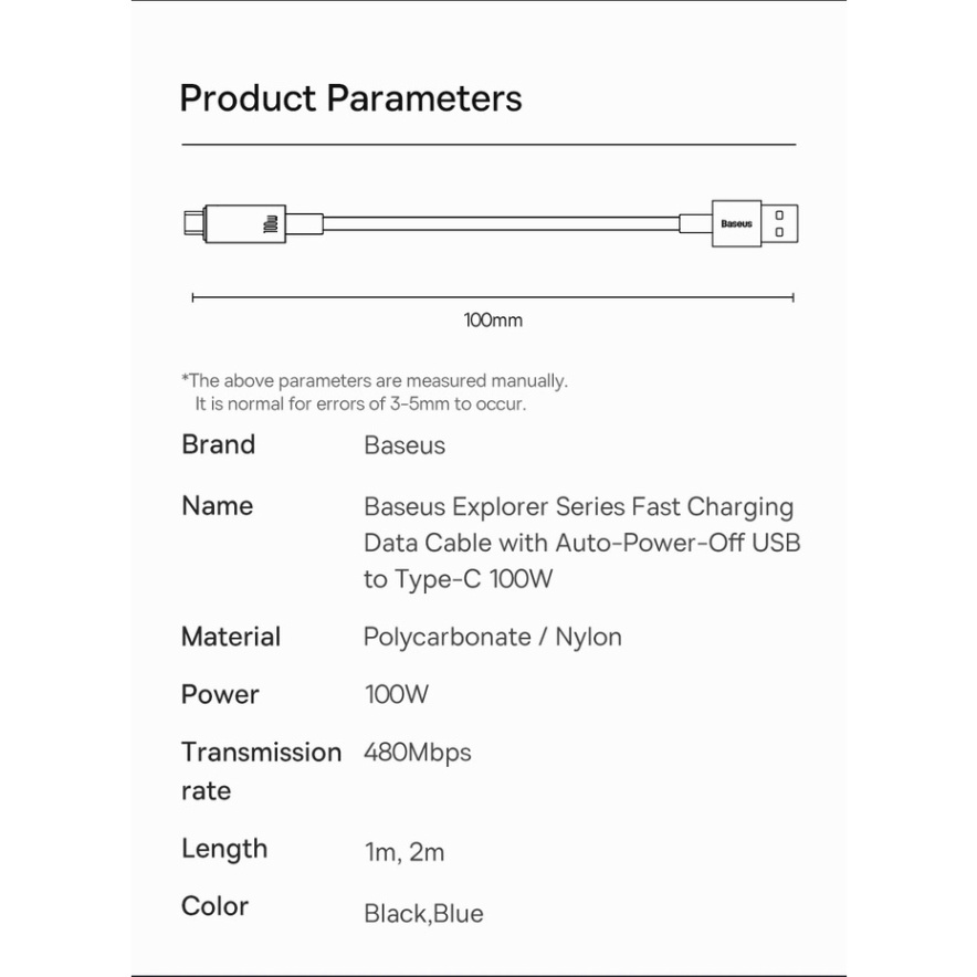 Cáp Sạc Thông Minh Tự Ngắt Siêu Nhanh 100w USB to Type-C Baseus Gen2 Auto Power-Off Có Đèn Led Báo Hiệu - TopEcom