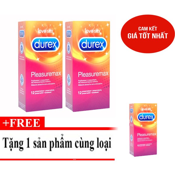 Bộ 2 hộp bao cao su Durex Pleasuremax 12 bao tặng thêm 1 hộp