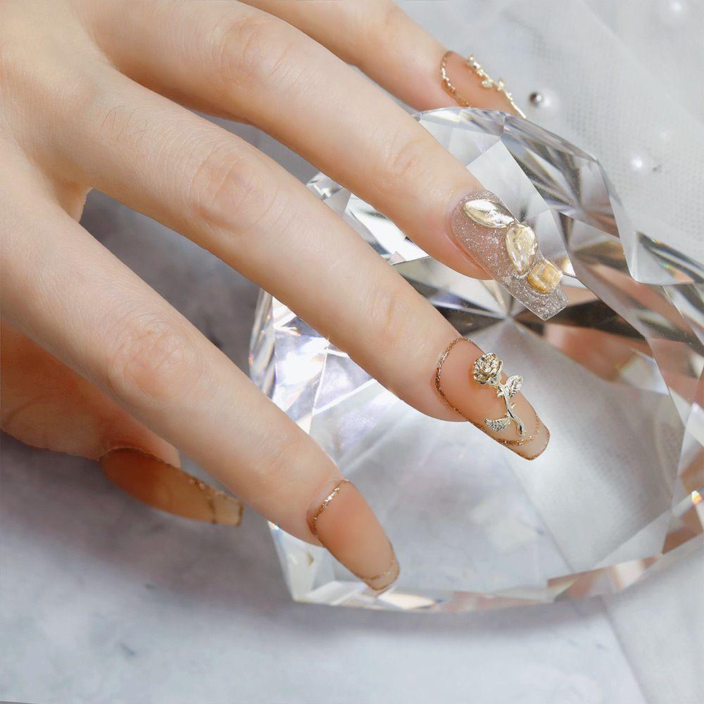 Set 10 Móng Tay Giả Nghệ Thuật Heceh|Phụ Kiện Trang Trí Móng Tay Hình Hoa Hồng 3D Xinh Xắn|Phụ Kiện Trang Trí Móng Tay Bằng Kim Loại Xinh Xắn