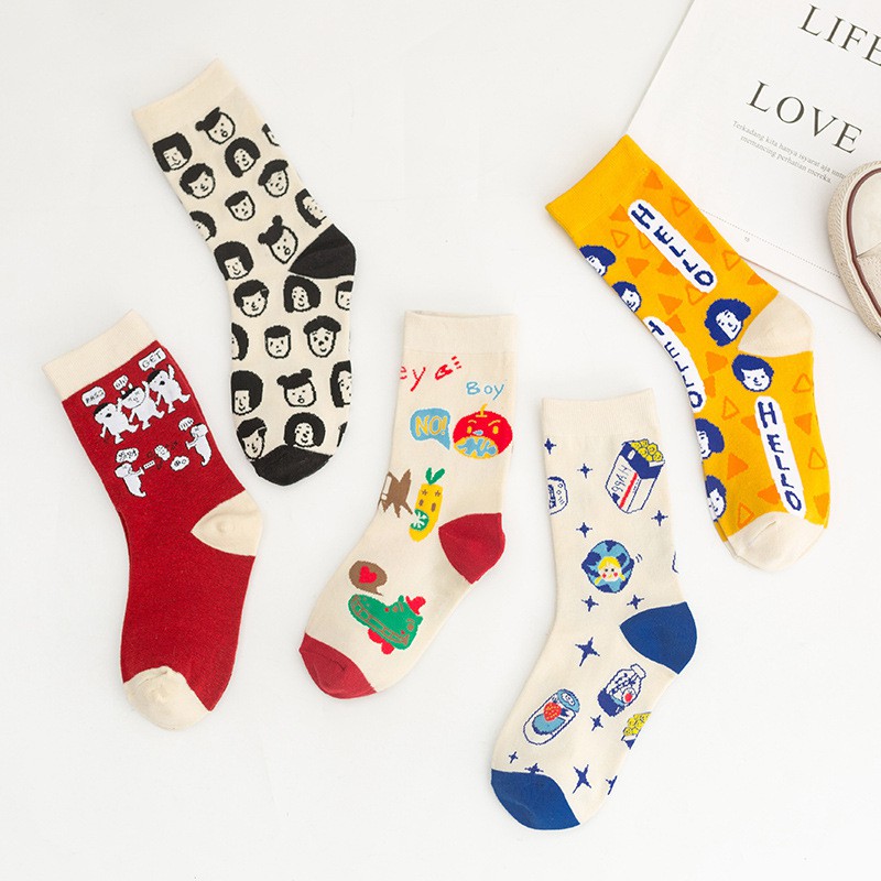 Vớ Cotton Mềm Họa Tiết Hoạt Hình Vui Nhộn Unisex