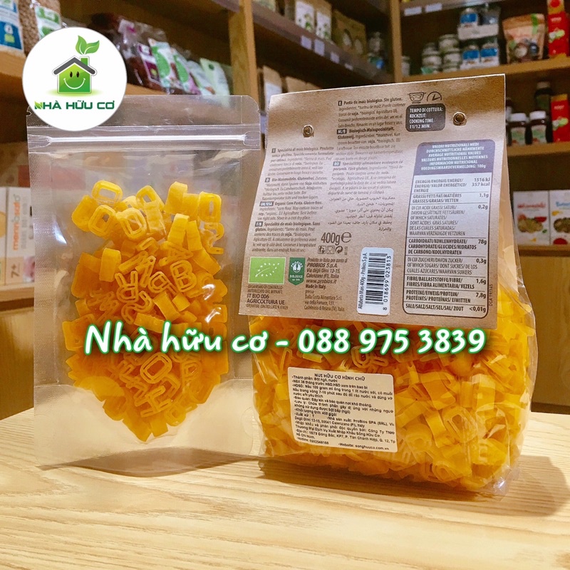 Nui rau củ hữu cơ cho bé hình chữ cái Probios 400g/Organic Corn Pasta Alfabeto Gluten Free - Date:11/2023 - Nhà Hữu Cơ