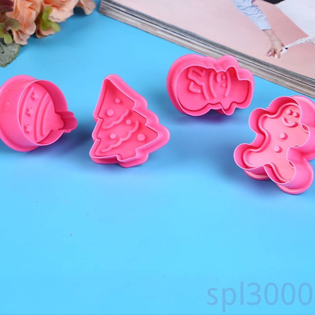 Set 4 Khuôn Cắt Làm Bánh Quy Bằng Nhựa Abs Cấp Thực Phẩm Phong Cách Giáng Sinh