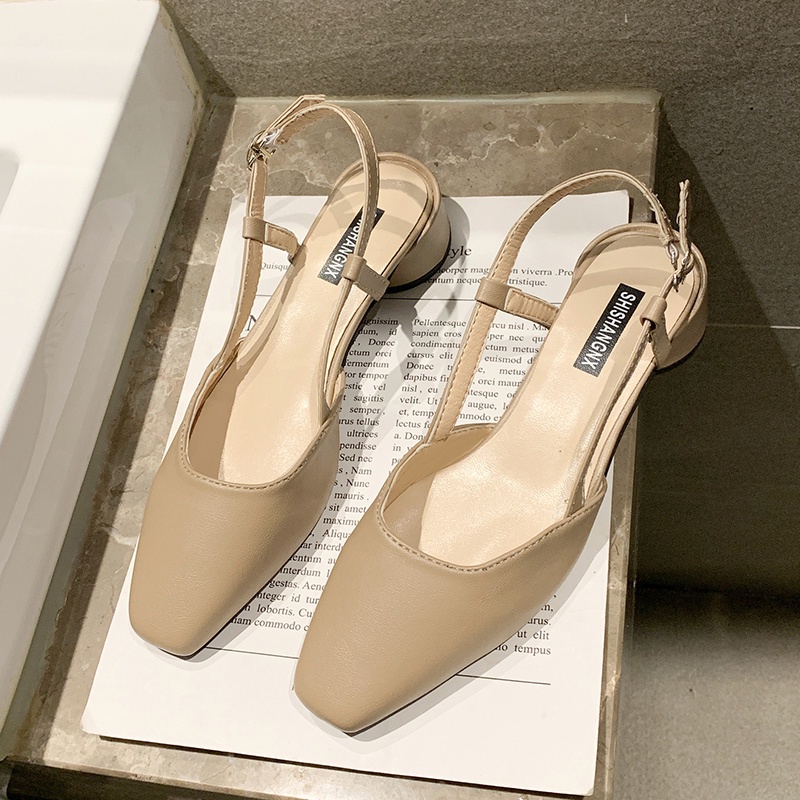 Giày Cao Gót Mũi Nhọn Gót Dày Hở Ngón Phối Ren Và Khóa Cài Sau Lưng Thời Trang Xuân Hè Dành Cho Bạn Nữ