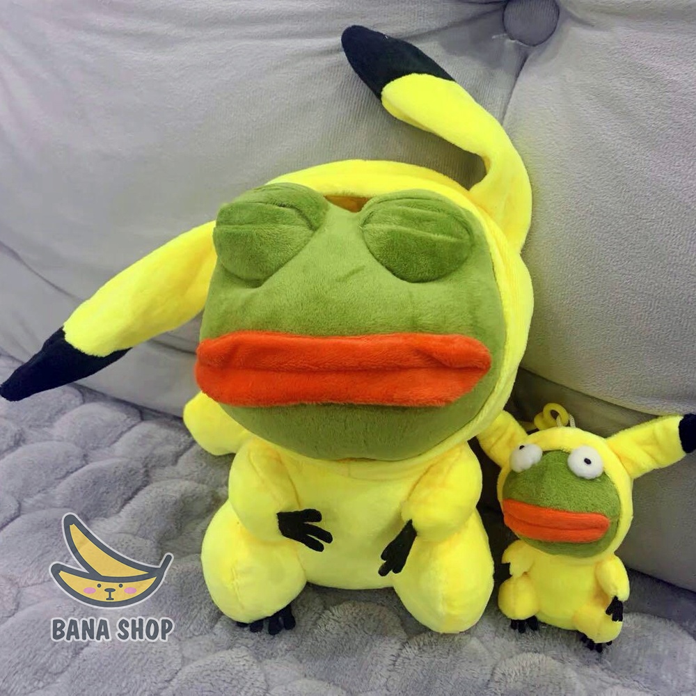 Gấu bông ếch xanh sad frog Pepe mặc áo pikachu vàng siêu bựa dành cho vozer