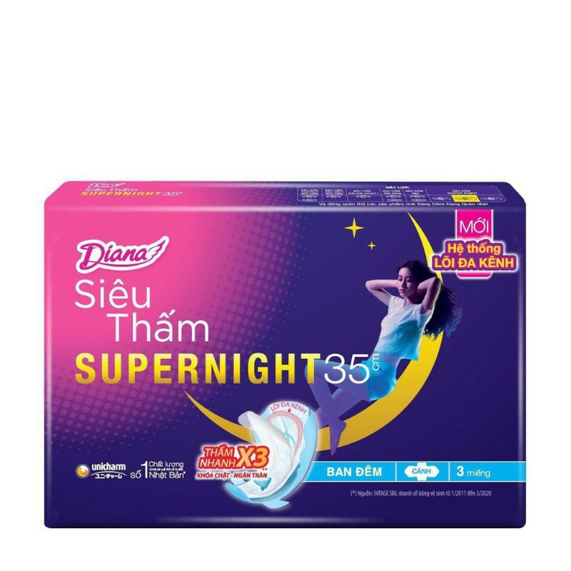 Băng vệ sinh DIANA siêu thấm SUPERNIGHT 35cm ban đêm (có cánh