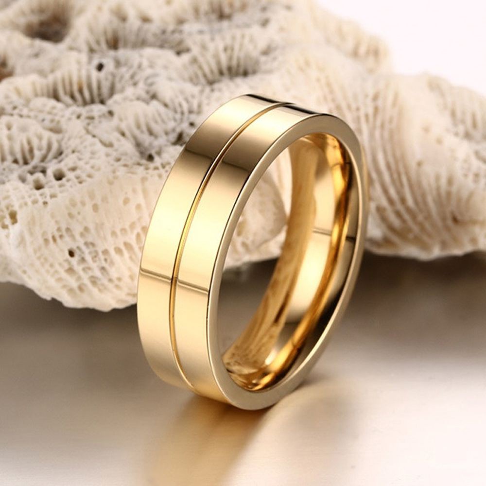 Nhẫn cưới bằng thép không gỉ mạ vàng 18K đính đá zircon sành điệu cho cặp đôi