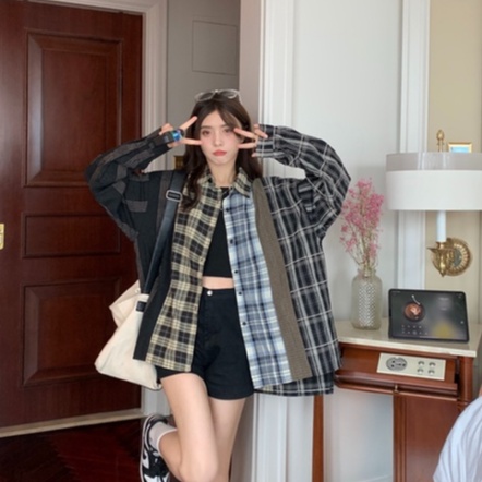 Áo Sơ Mi Tay Dài Dáng Rộng Họa Tiết Kẻ Sọc Theo Phong Cách Retro Mỹ Dễ Phối