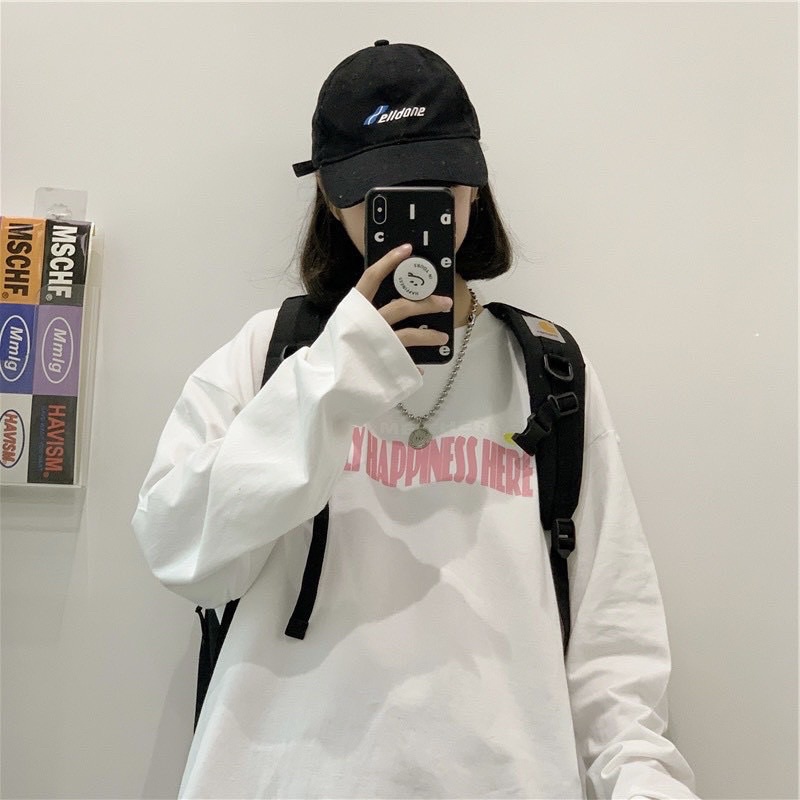 Áo thun phông PINK tay dài form rộng HAPPINESS Unisex