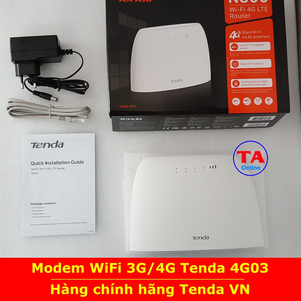 Wifi 4G Tenda 4G03 Tốc độ 150Mbs, Hỗ trợ 32 User Hàng chính hãng