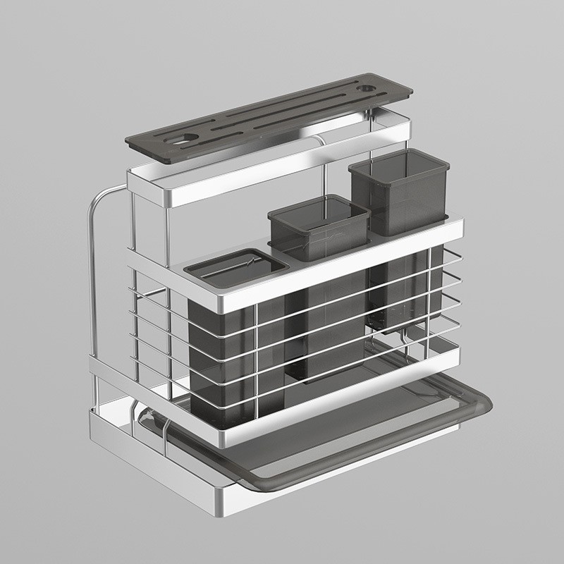 Giá Để Dao Thớt Cỡ Lớn , Có 2 Ống Đựng Đũa INOX SUS304 - Khay Hứng Nước Bằng Nhựa ABS Cao Cấp