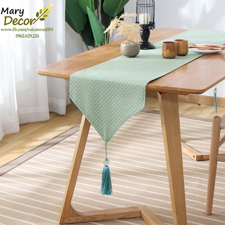 KHĂN RUNNER MARY DECOR - CHẤM BI XANH LÁ MẠ KR-C04